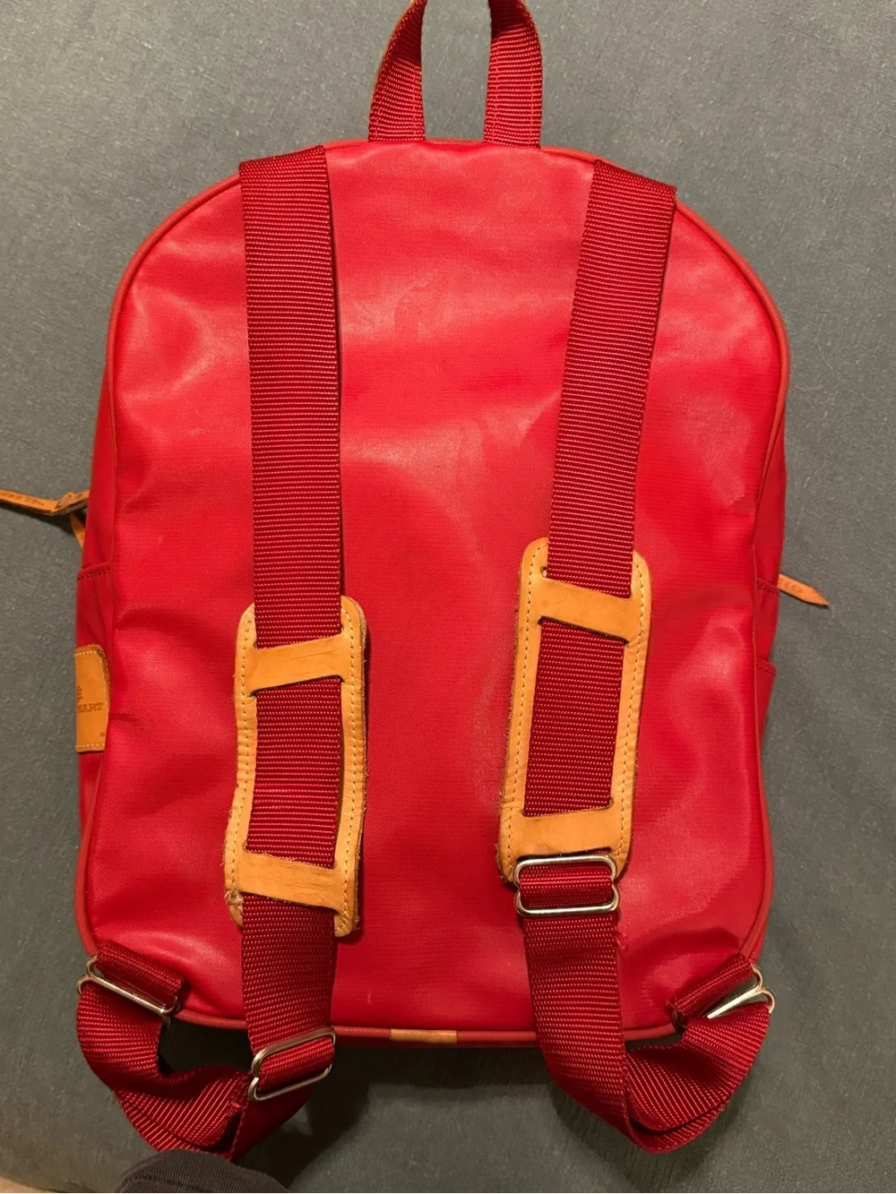 USED JON HART Red Nylon Backpack with Tan Leather Trim